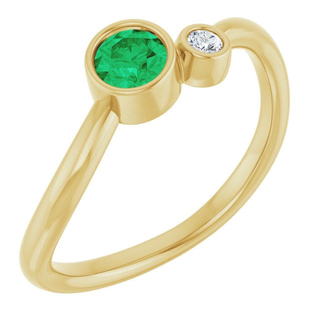 14K Yellow 4 mm Lab-Grown Emerald & .03 CT Natural Diamond Ring